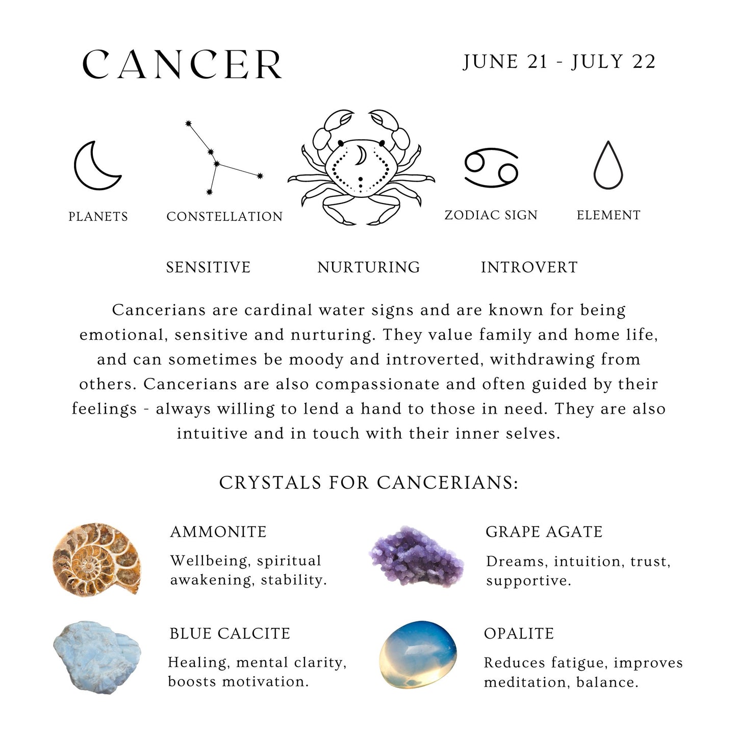 Cancer Reiki Healing Gemstone Zodiac Bracelet - June 21st - July 22nd