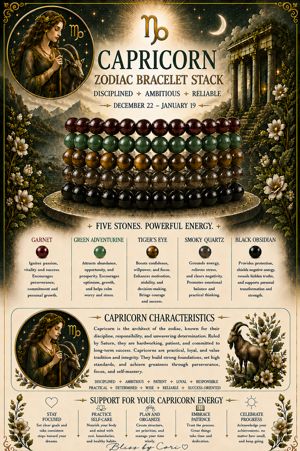 Capricorn Zodiac Gemstone Bracelet Stack