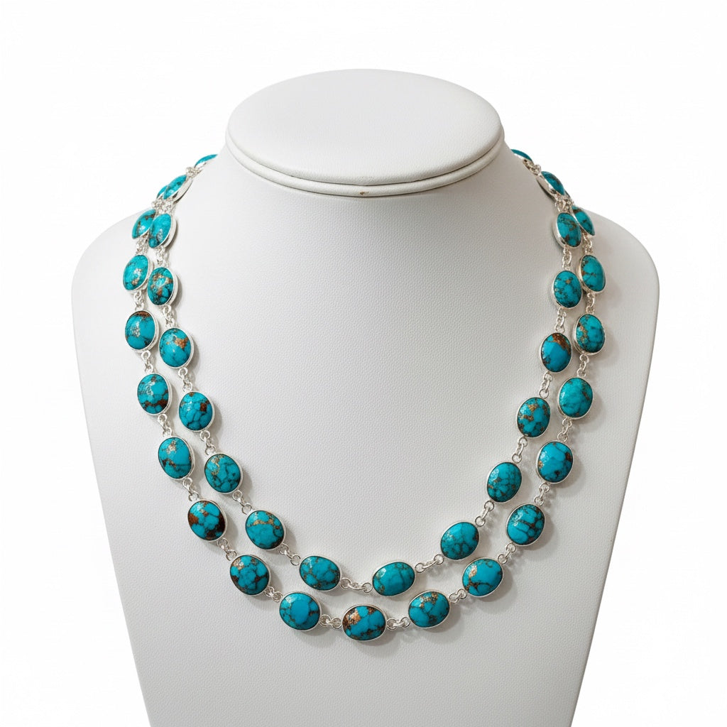 Natural Blue Copper Turquoise Gemstone Briolette Necklace
