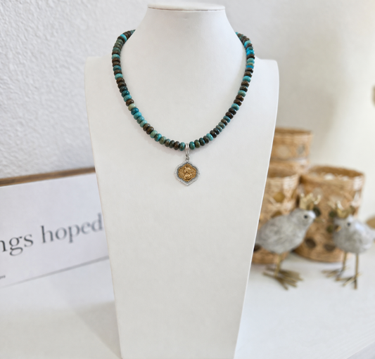 Kingman Turquoise & Brighton Joan Of Arc Amulet Gemstone Necklace