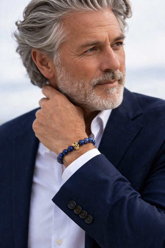 Kyanite Skull Beaded Gemstone Bracelet