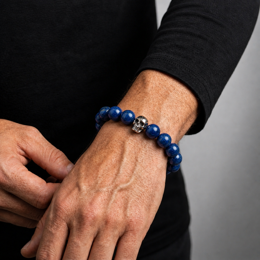 Kyanite Skull Beaded Gemstone Bracelet