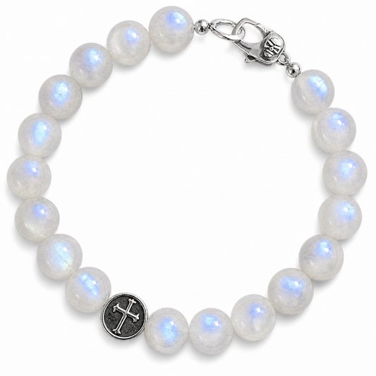 Rainbow Moonstone Cross Gemstone Bracelet