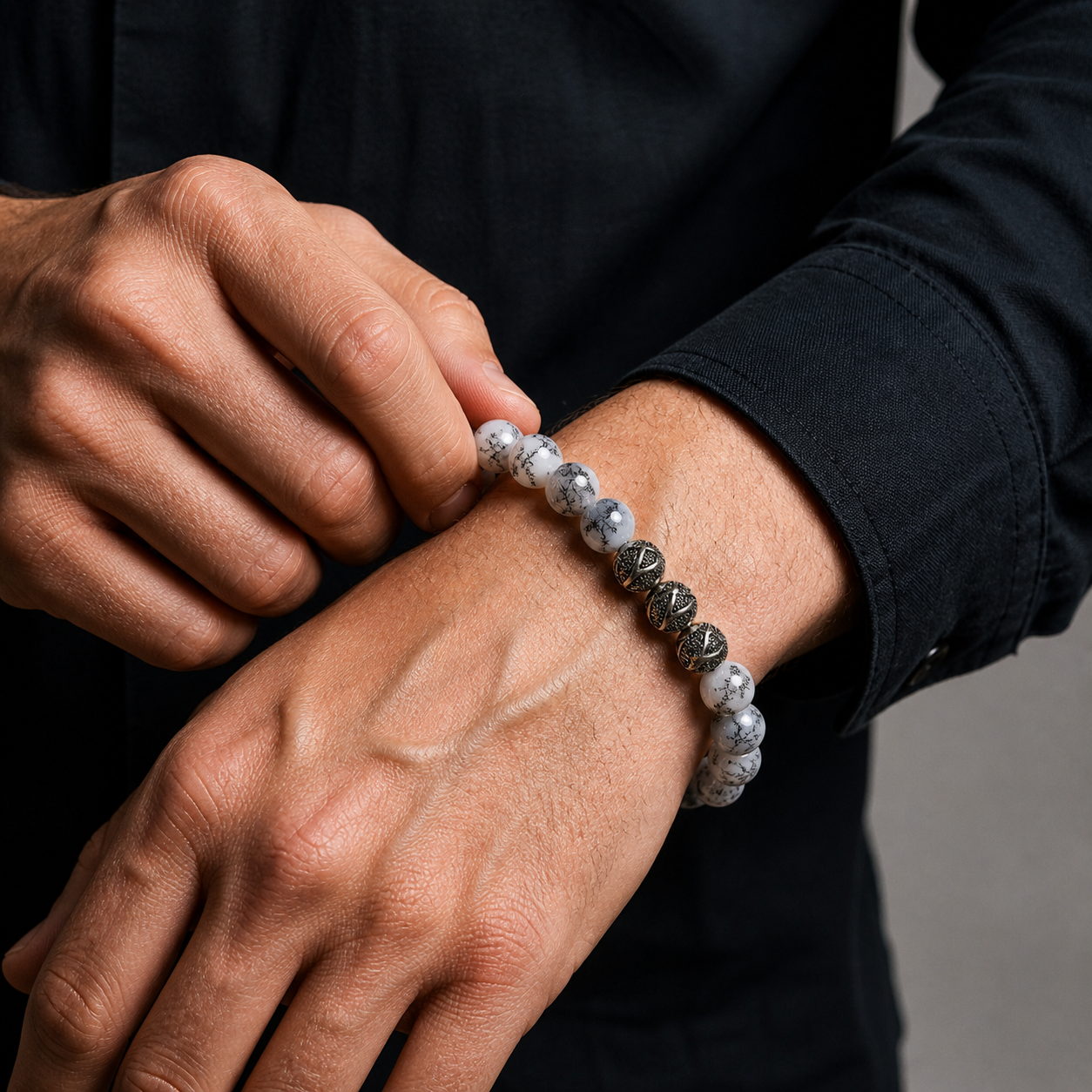Dendritic Agate Beaded Gemstone Bracelet