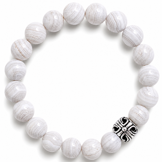 White Crazy Lace Agate Beaded Bracelet