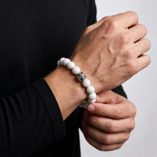 White Crazy Lace Agate Beaded Bracelet