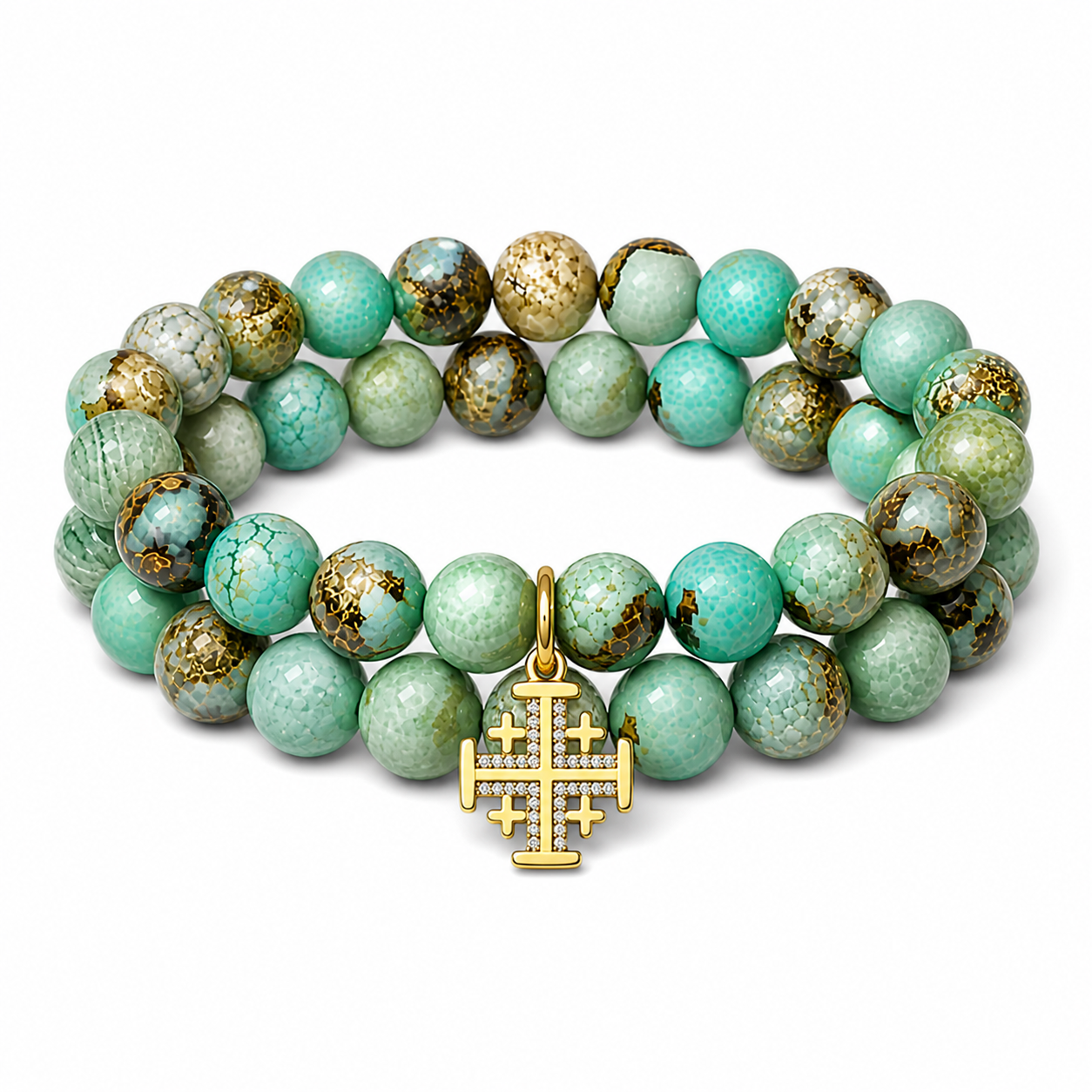 Jerusalem Cross Gemstone Bracelet Set