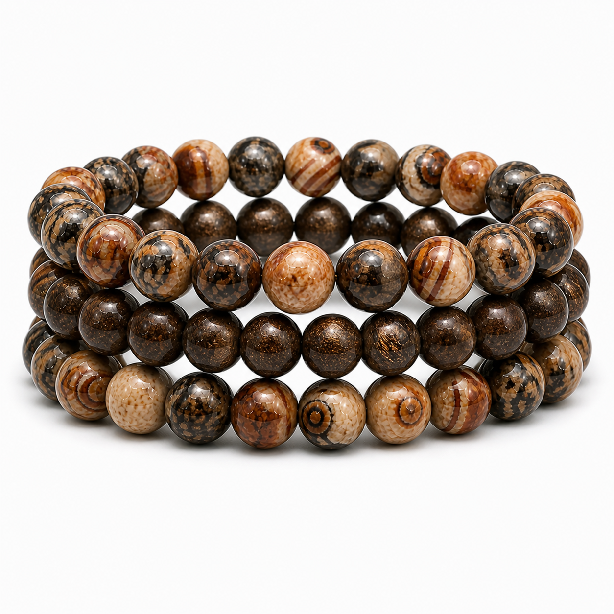 Agate & Bronzite Gemstone Bracelet Set