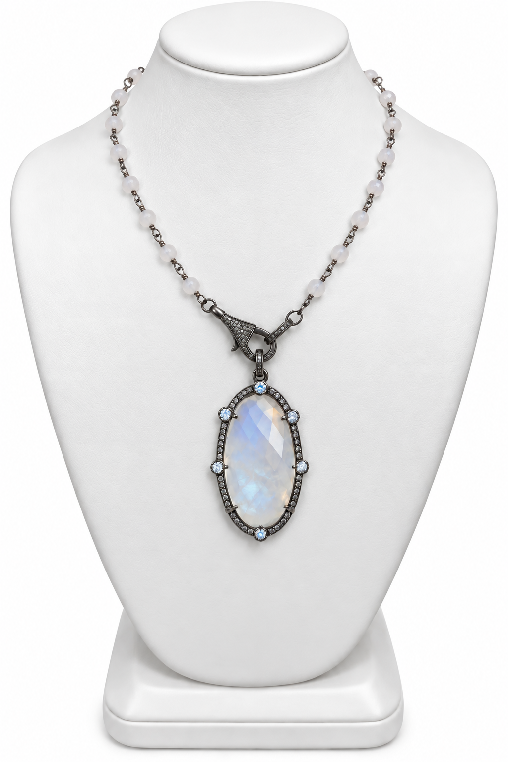 One-of-a-kind moonstone and genuine diamond necklace in sterling silver | Bliss by Cori