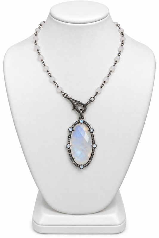 One-of-a-kind moonstone and genuine diamond necklace in sterling silver | Bliss by Cori