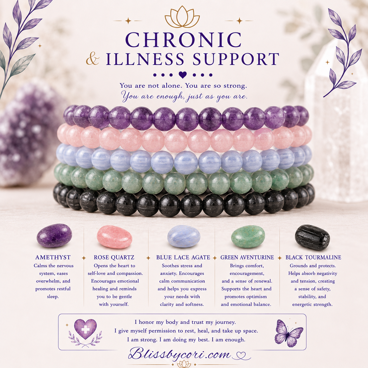 Chronic Illness Support Gemstone Bracelet Stack