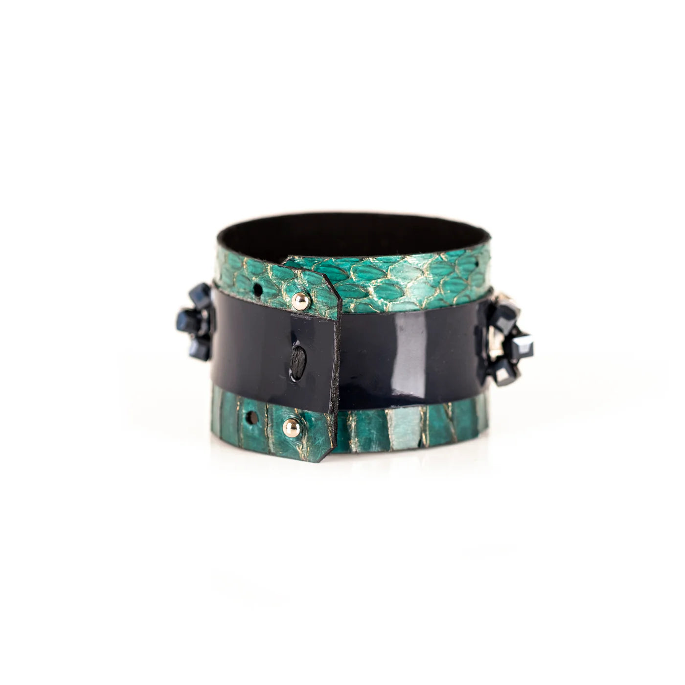 The Sparkler Snake Skin Leather Cuff With Swarovski Crystals