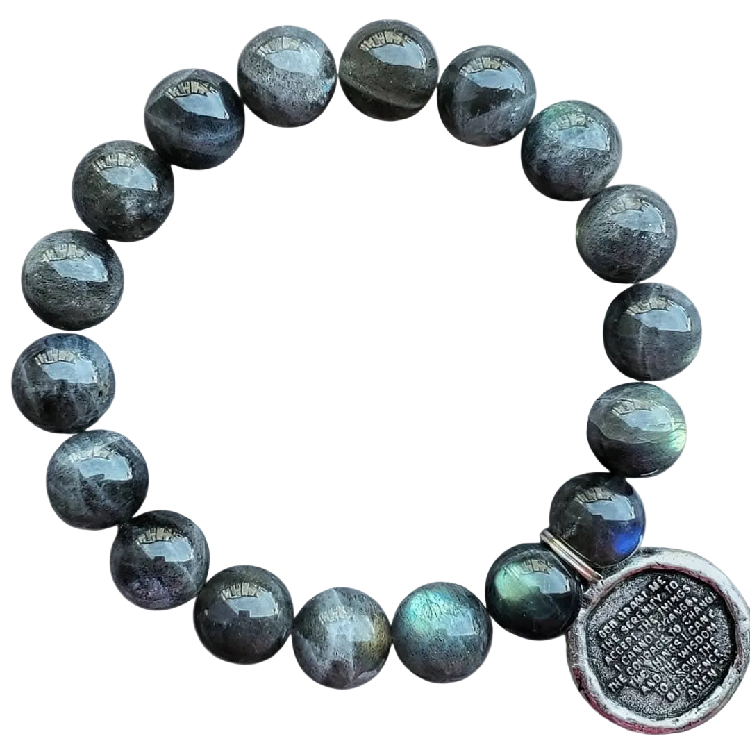 Labradorite Sobriety/Recovery/Serenity Prayer Beaded Gemstone Bracelet