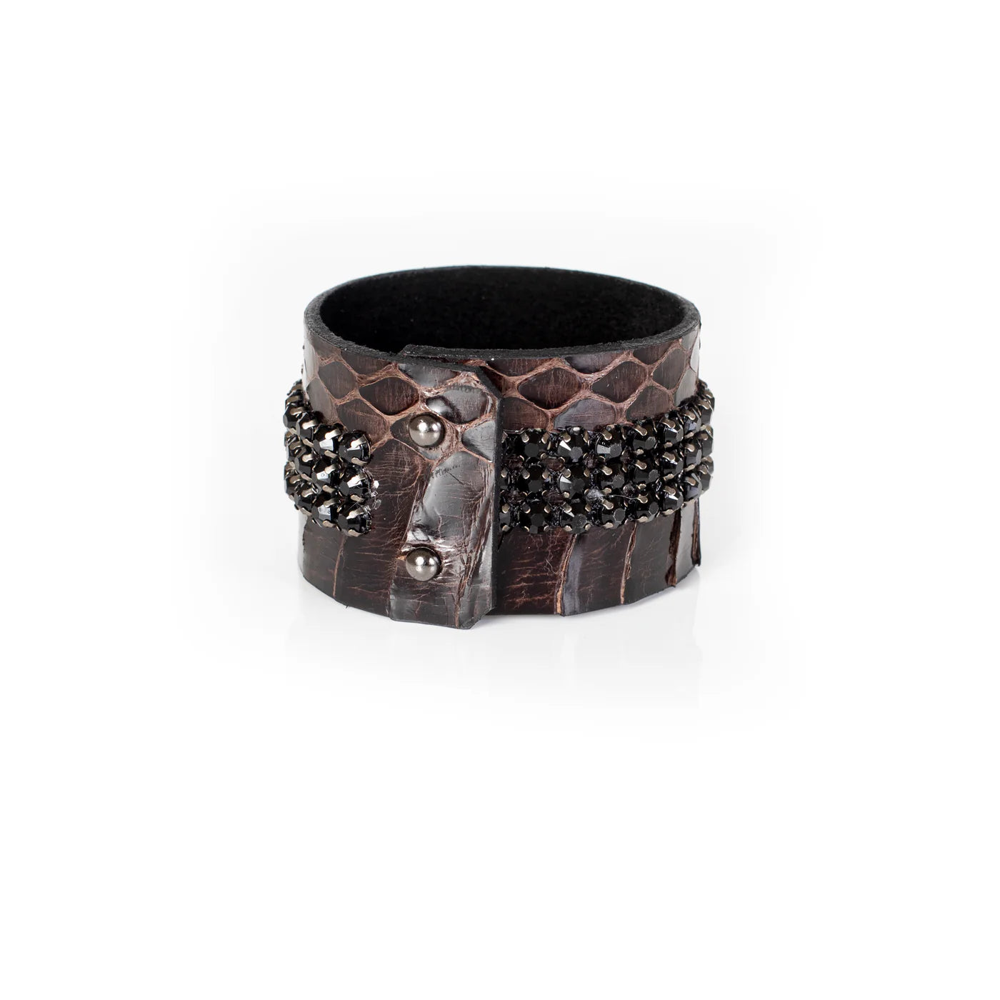 Swarovski Fabric Brown Leather Cuff Bracelet