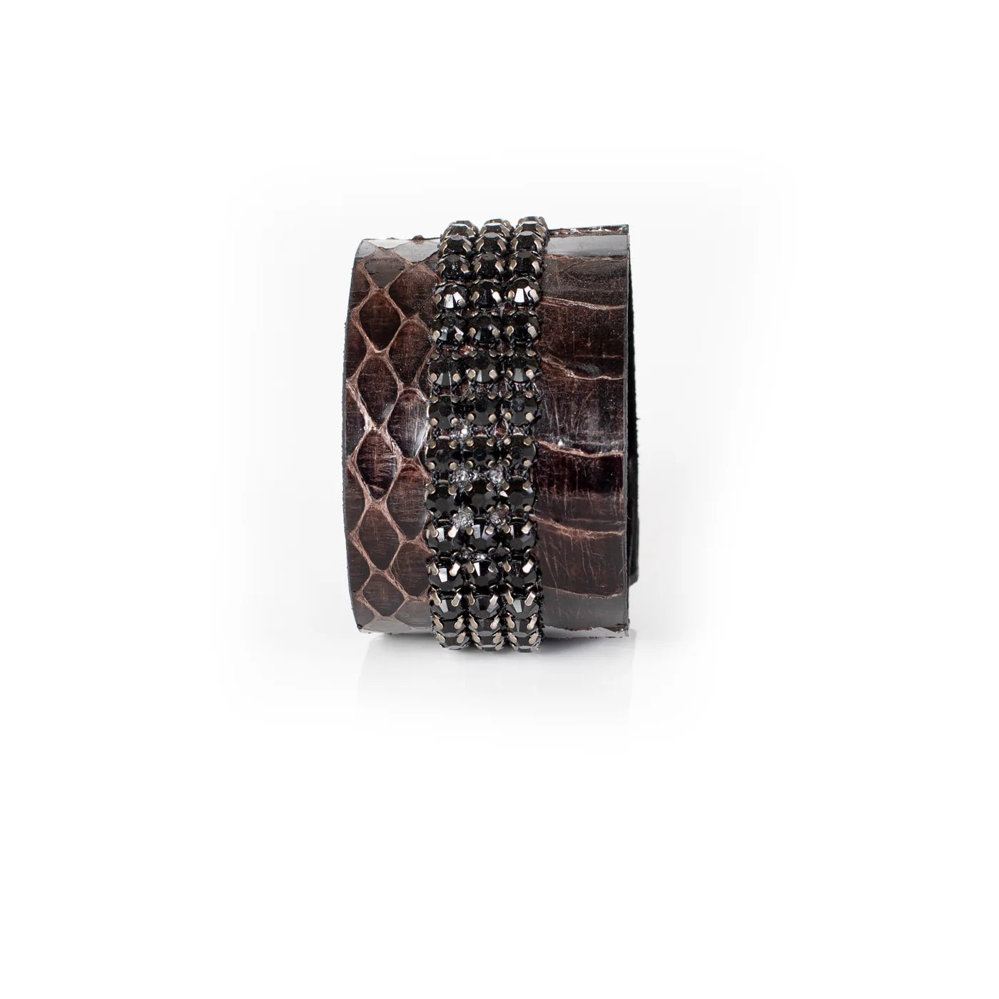 Swarovski Fabric Brown Leather Cuff Bracelet