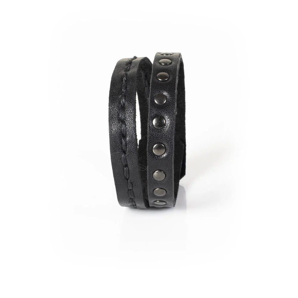 The Double Studded Black Leather Bracelet