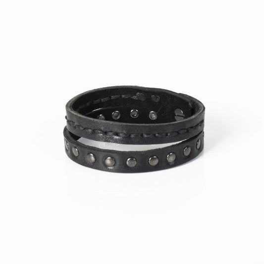 The Double Studded Black Leather Bracelet