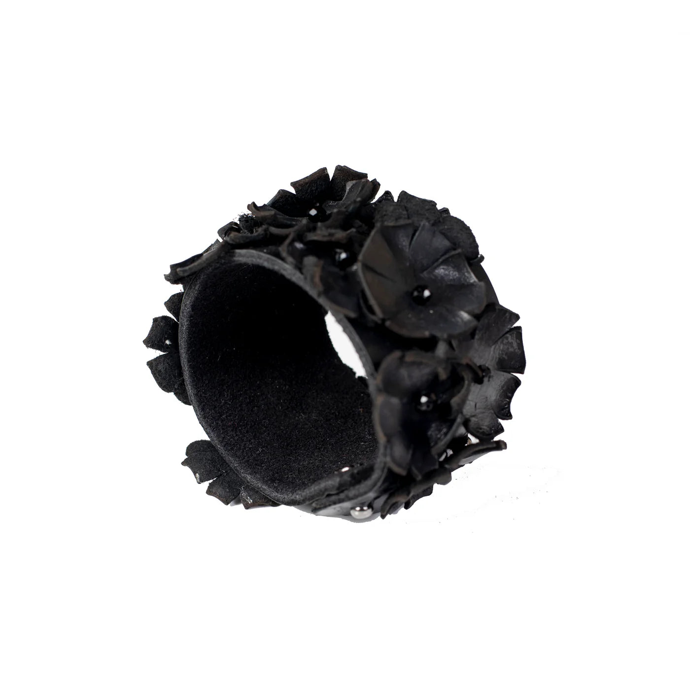 The Black Flower Leather Cuff Bracelet