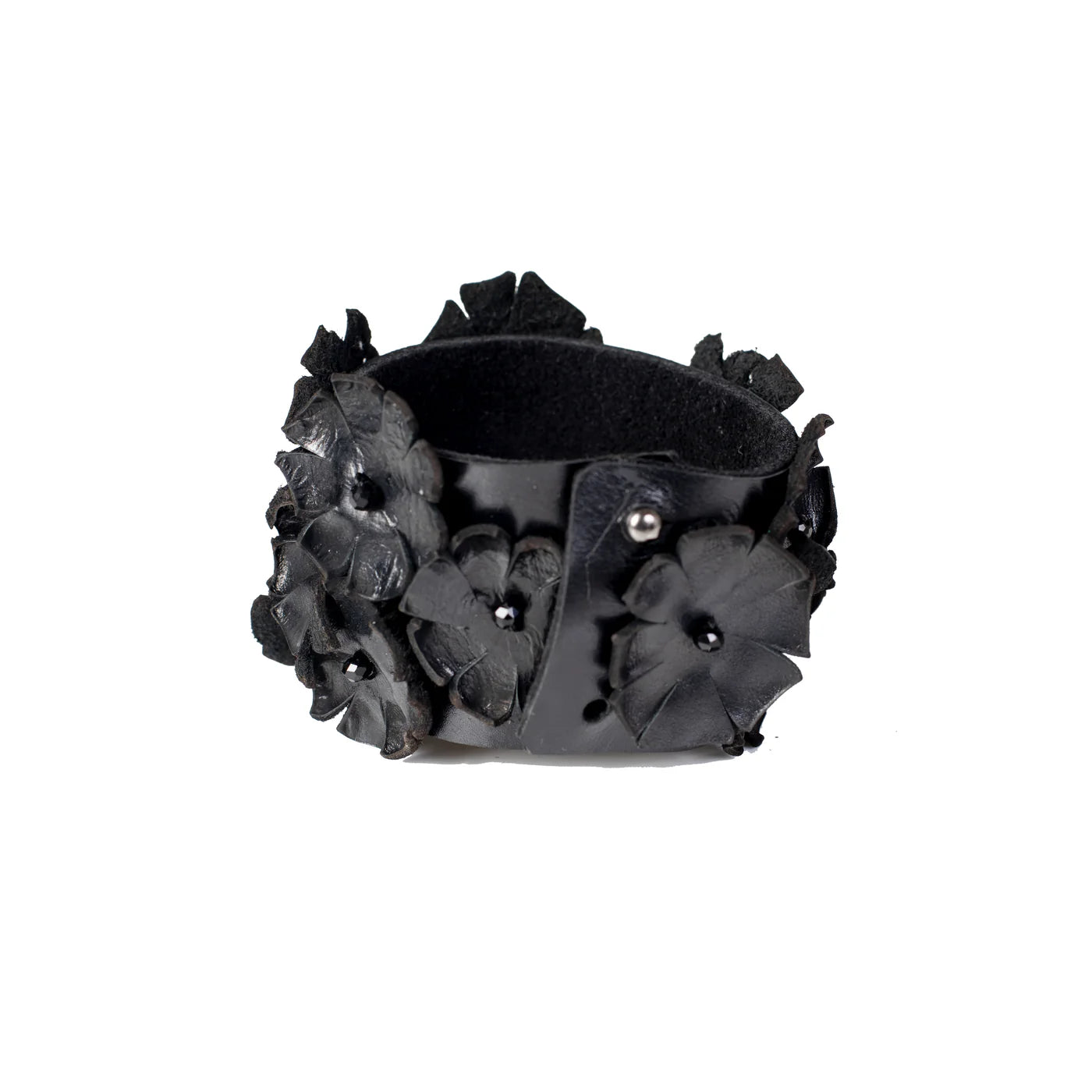 The Black Flower Leather Cuff Bracelet