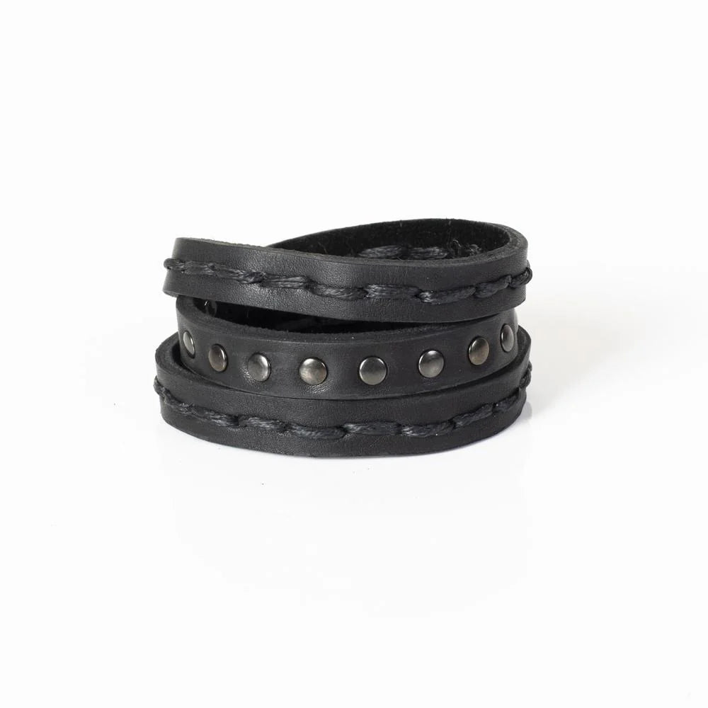 The Studded Black Leather Bracelet