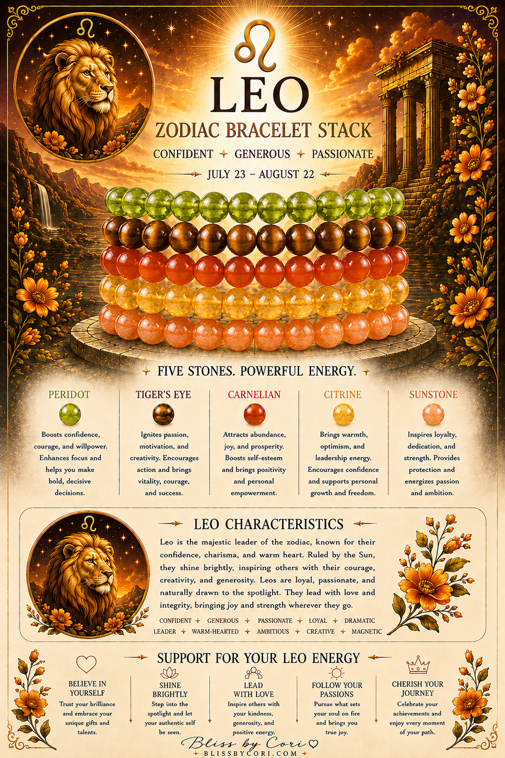 Leo Zodiac Gemstone Bracelet Stack