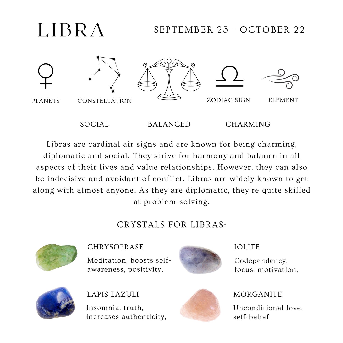 Libra Reiki Healing Gemstone Zodiac Bracelet - September 23rd - October 22nd