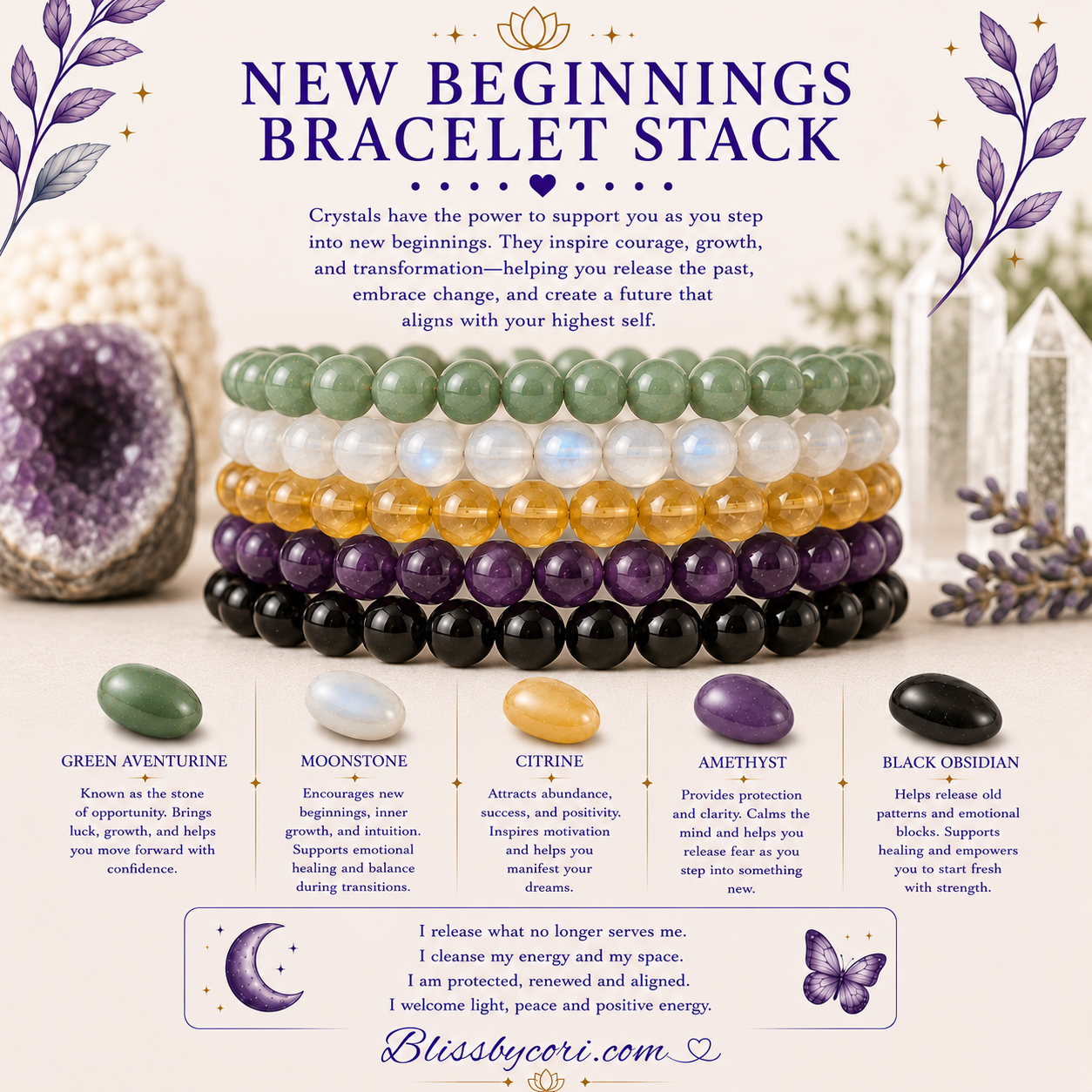 Support & Empowerment For New Beginings Gemstone Bracelet Stack