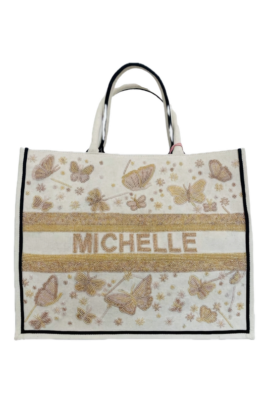 Tiana New York - Personalized Name Or Word Multi Beaded Butterfly Tote