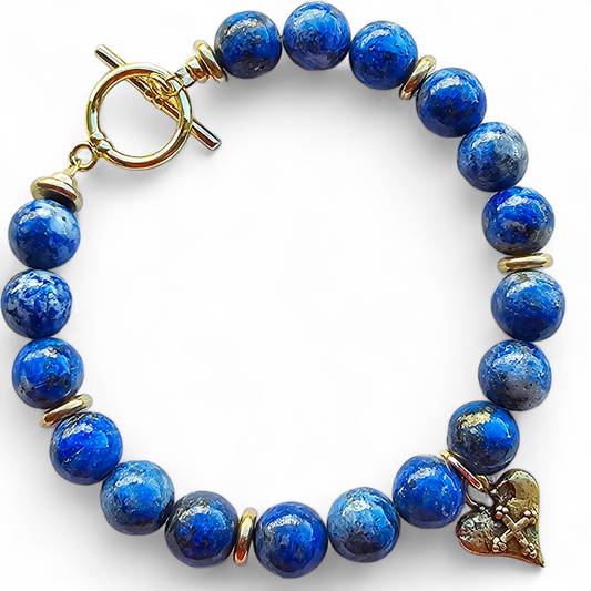 Lapis Lazuli Heart Reiki Healing Beaded Gemstone Bracelet