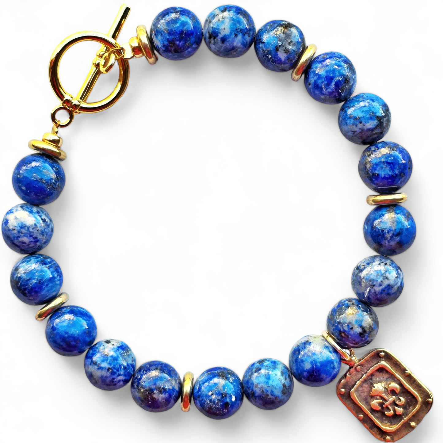 Lapis Lazuli Fleur de Lis Reiki Healing Beaded Gemstone Bracelet