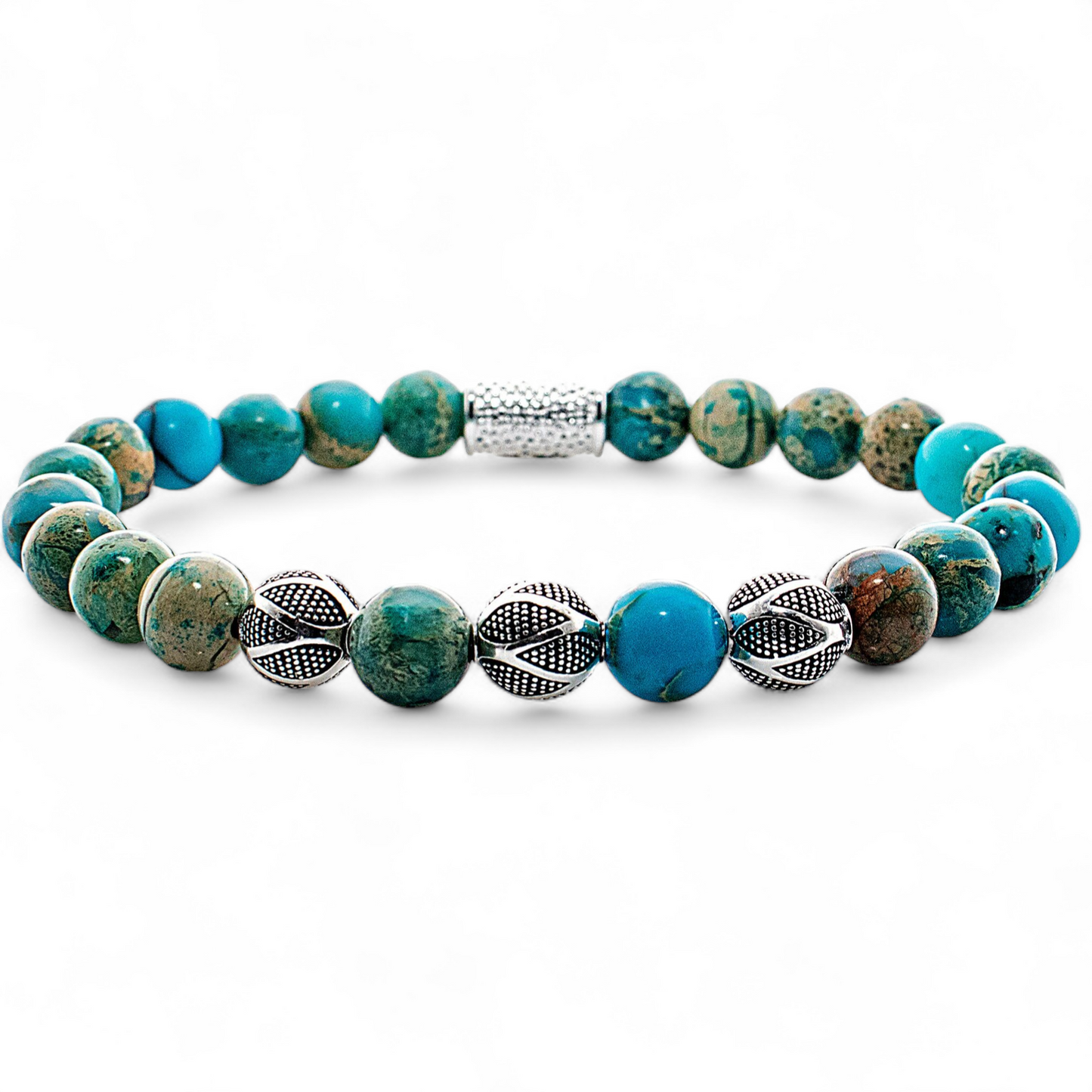 Sea Sediment Jasper Bali Bead Unisex Reiki Healing Beaded Gemstone Bracelet