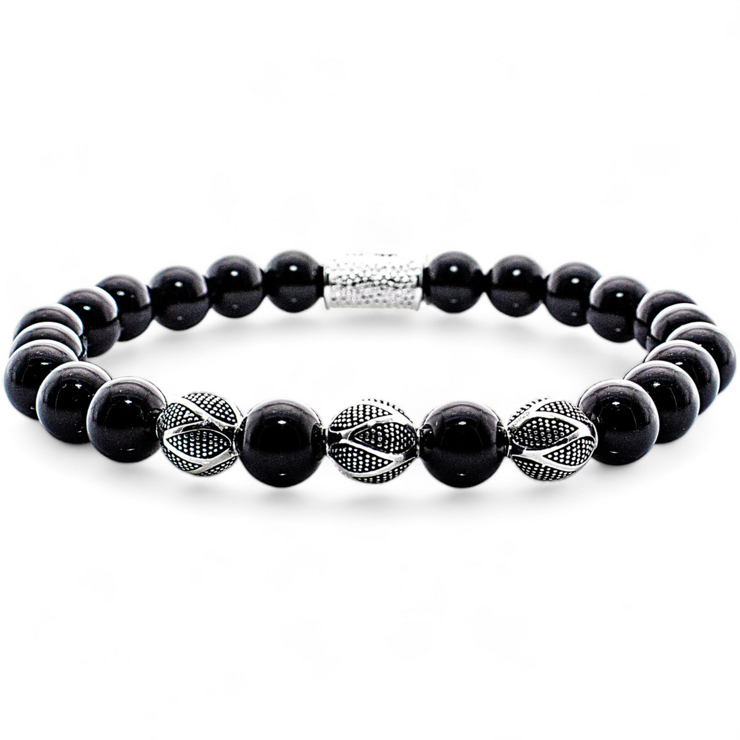 Black Tourmaline Bali Bead Unisex Reiki Healing Beaded Gemstone Bracelet