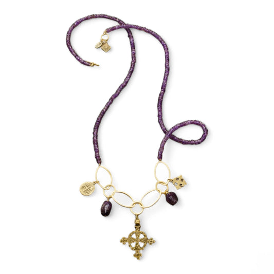 Long Layered Amythyst Boho Necklace