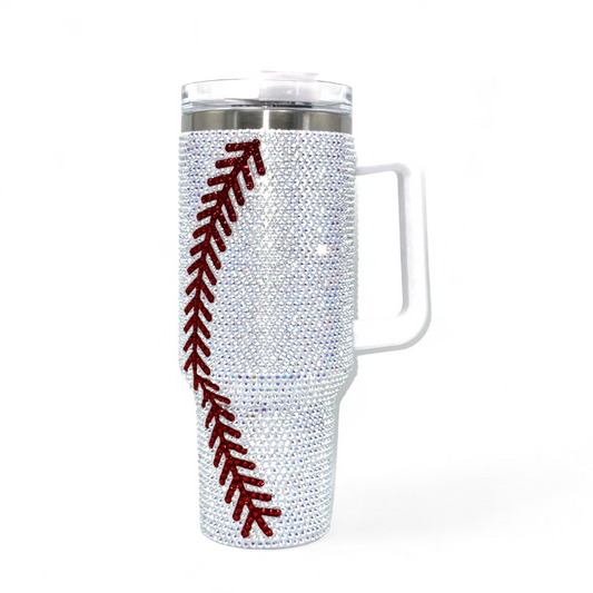 40oz Rhinestone Stainless Steel Insulated Travel Tumbler with Handle - Baseball