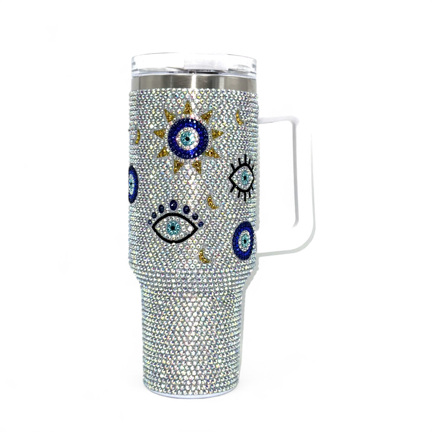 40oz Rhinestone Stainless Steel Insulated Travel Tumbler with Handle - Evil Eye