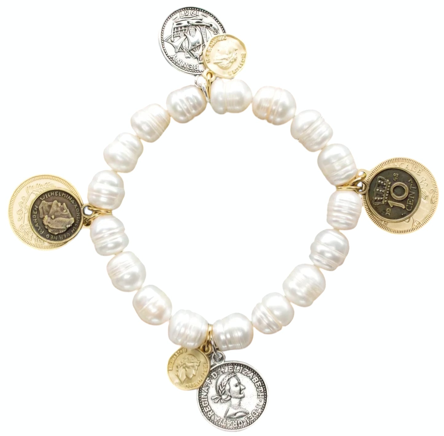 Freshwater Pearl Coin Charm Bracelet