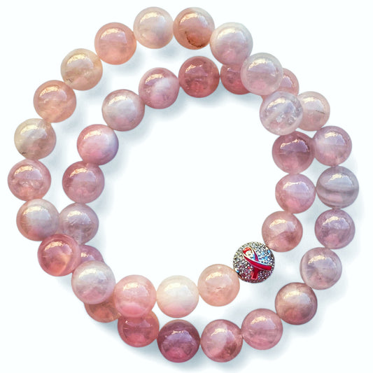 Madagasgar Rose Quartz Pink Ribbon Reiki Healing Beaded Gemstone Bracelet Stack