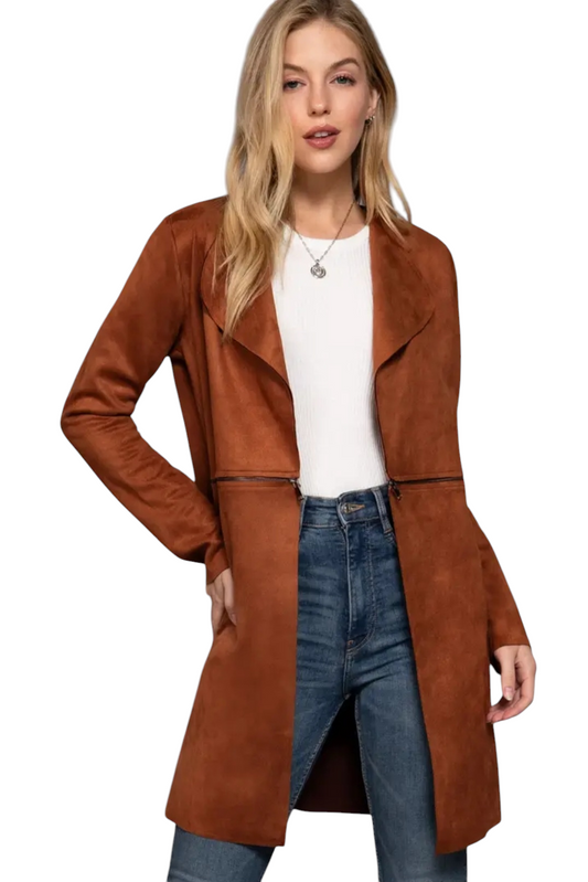 Faux Suede Long Coat - Multiple Colors Available