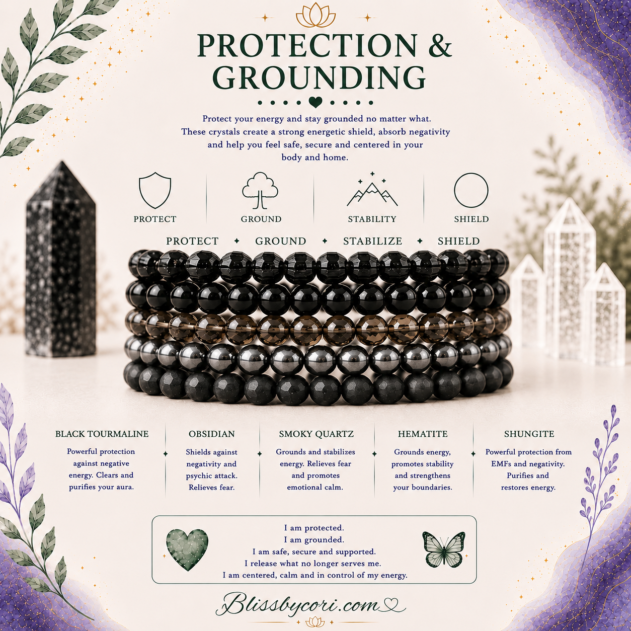Protection & Grounding Gemstone Bracelet Stack