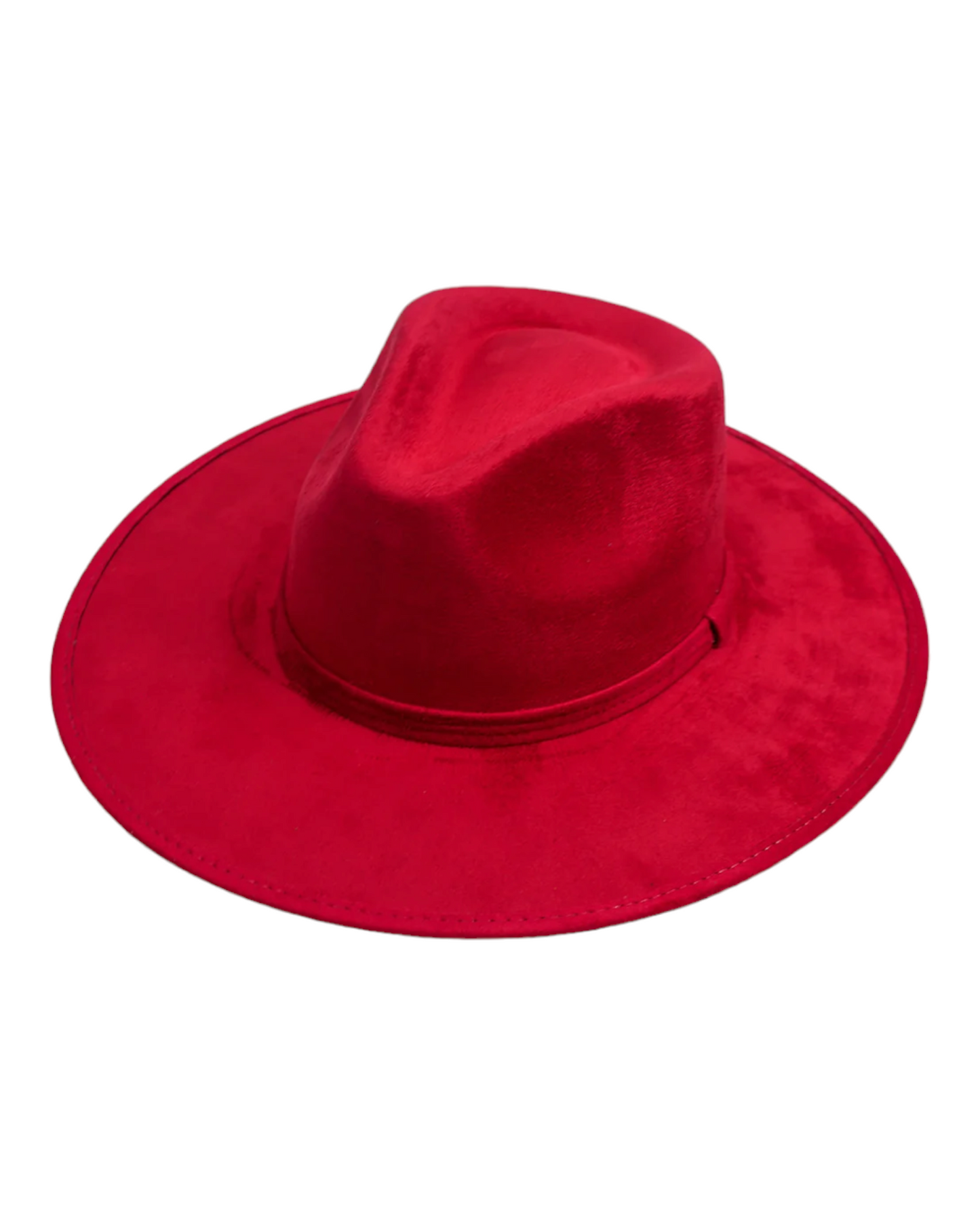 Top Quality Vegan Suede Fedora Hat - Lipstick Red