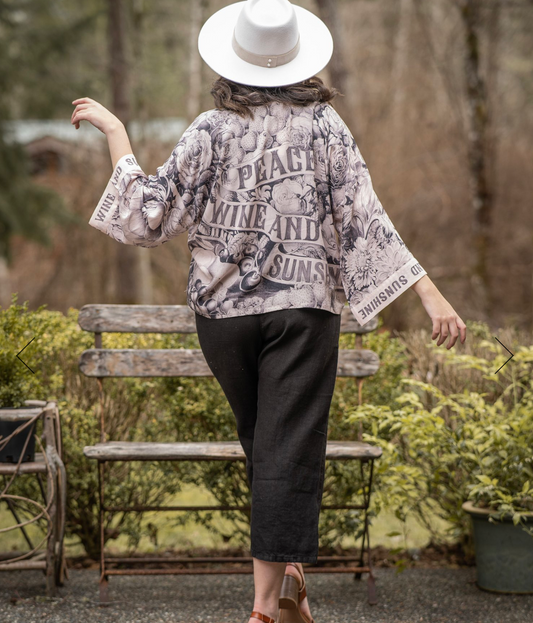 Market of Stars - Peace Wine And Sunshine Cropped Bamboo Kimono Cardigan