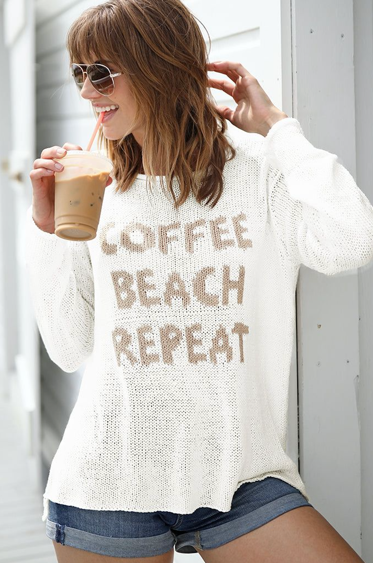 Coffee Beach Repeat Rollneck Cotton Sweater