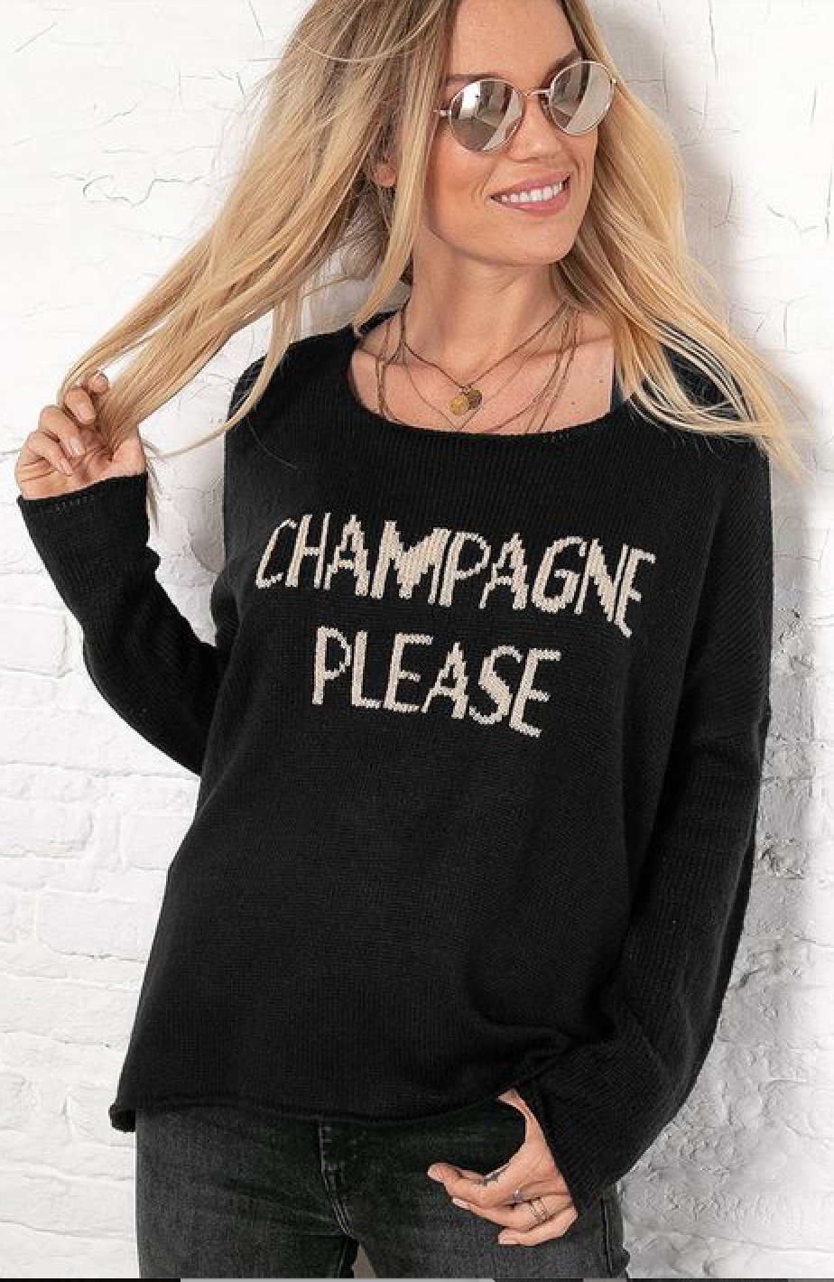 Champagne Please Crew Lightweight Sweater