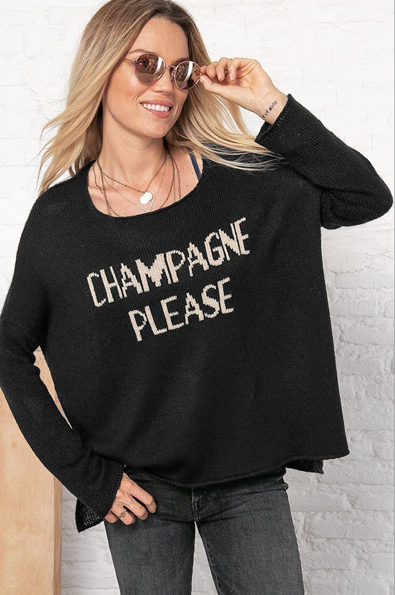 Champagne Please Crew Lightweight Sweater