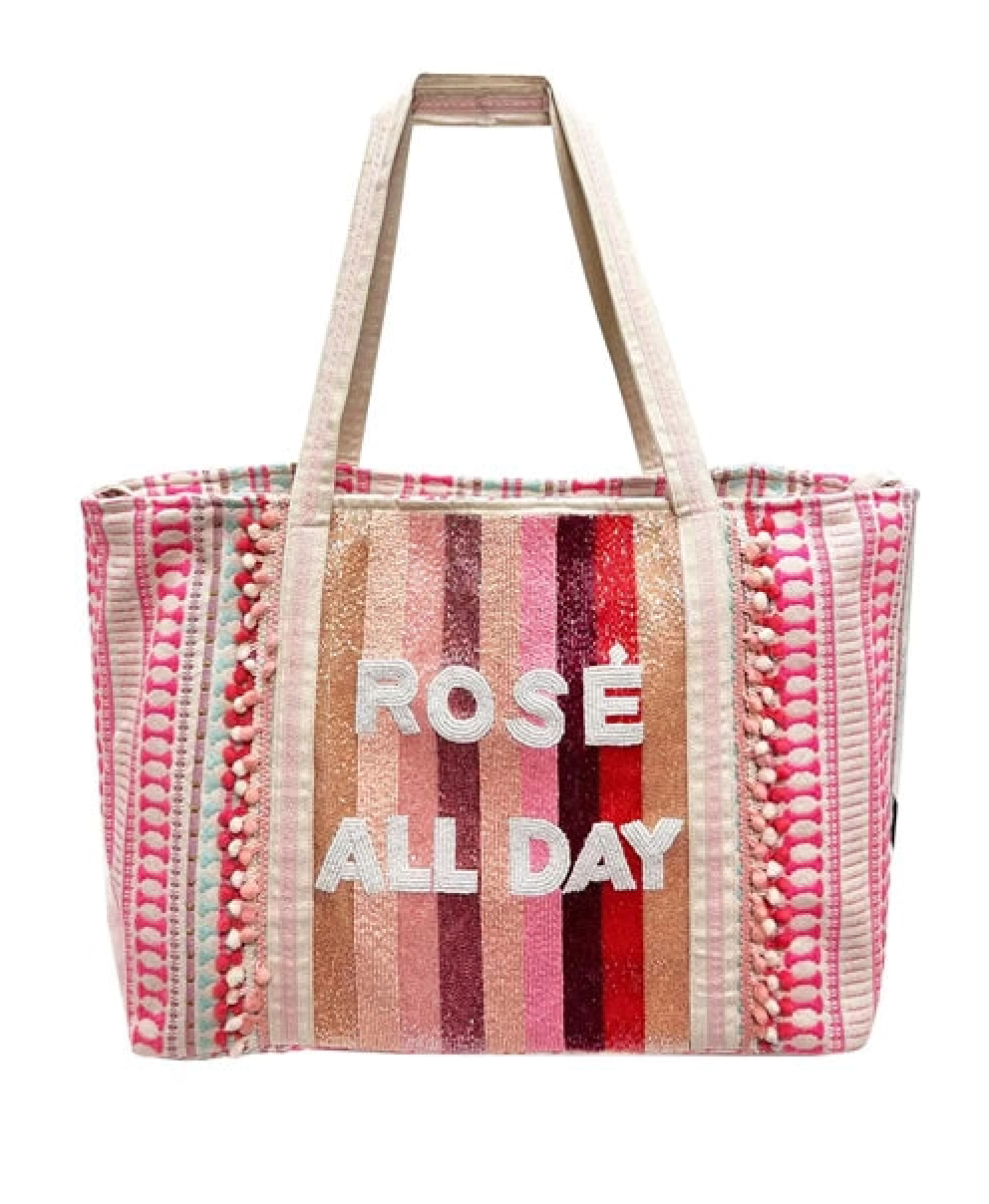 Rosé All Day Canvas Beaded Tote (Only 3 left!!!!!)