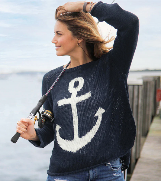 Anchor Raglan Cotten Crew Knit Sweater