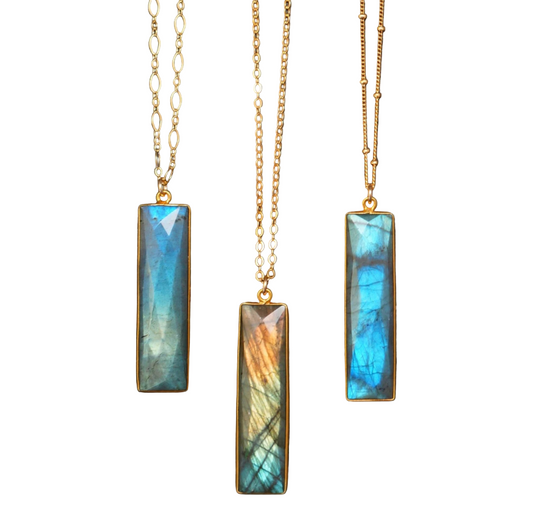 Gold Filled Labradorite Bar Necklace