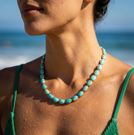 Genuine Turquoise Nugget Statement Necklace