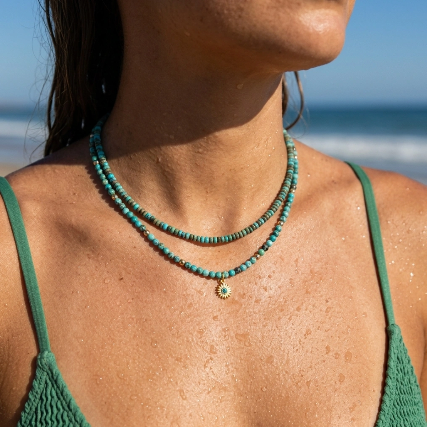 Dainty Minimalist Turquoise Gemstone Necklace Set