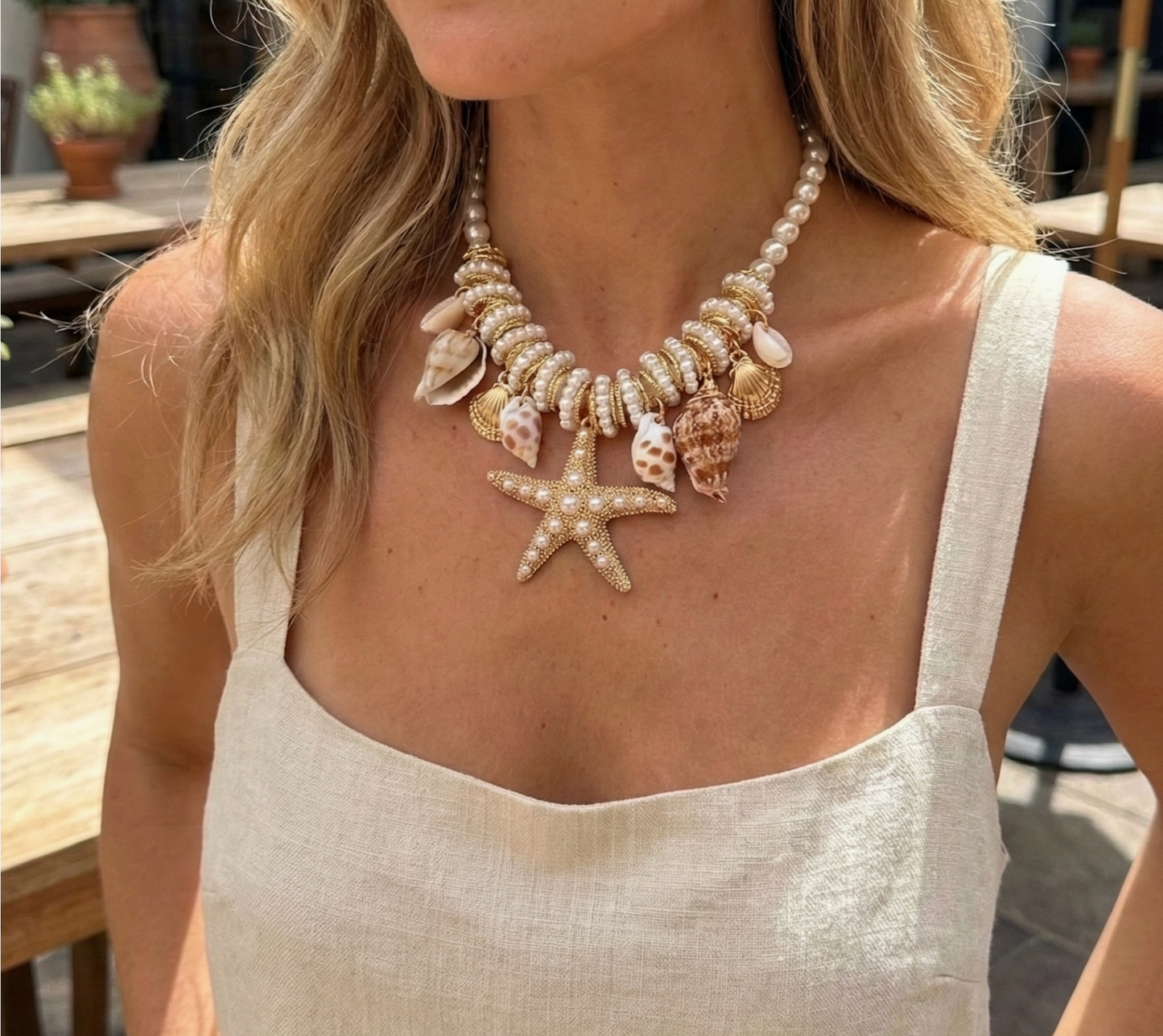 Starfish & Shell Pearl Necklace | Summer Statement Jewelry